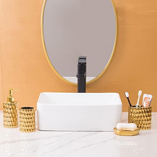 RZCNC komplet dodataka za kupatilo, keramički 4-dijelni set za kupatilo komplet komplet dozatora sapuna sa držačem četkice za zube, dozator sapuna, čaša i posuda za sapun, Zlatni
