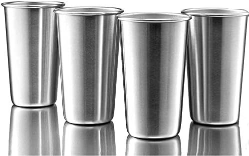 Amzocina 4 pakovanja čaša od nerđajućeg čelika, čaša od 12oz šolje od Pinte, vrhunske metalne naočare za piće - izdržljiva čaša za slaganje