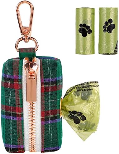 Jedinstveni stil Paws pas Poop torba držač za višekratnu upotrebu Božić torba za otpad dozator za putovanja, Park i vanjsku upotrebu uključuje 2 Roll pas Poop Bag-Green Plaid