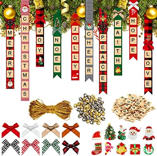 321 komad božićno stablo ukrasi personalizirani zanati Božićne drvene slovo pločica Xmas Tree ukrasi rustikalne čarape Naziv oznake Viseći zvona vrpce Bowknots xmas za djecu odrasla osoba