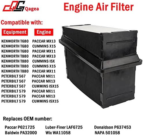 Qagea motor filter kompatibilan sa Kenworth T680 & T880, Peterbilt 567 i 579 zamjenjuje # Paccar P621725, Luber-Finer LAF6725, Donaldson P637453, Baldwin PA32000, WIX WA11058, Napa 501058, Napa 501058