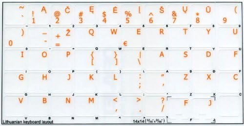 4keyboard litvanske naljepnice na tastaturi na prozirnoj pozadini sa narančastim slovima