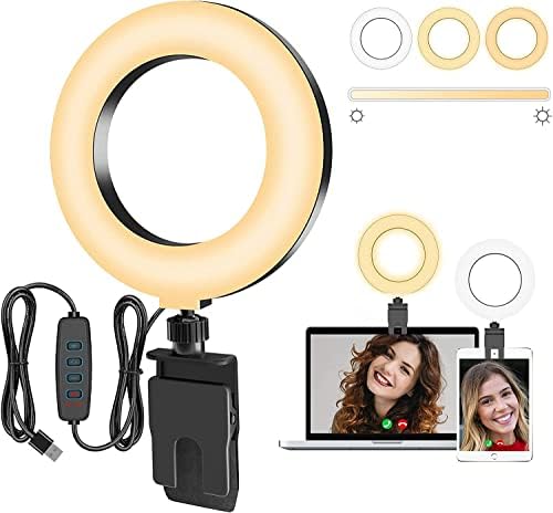 Video Conference Lighting Kit 3000k-6000K LED Ring Lights sa mogućnošću zatamnjivanja klip na laptop