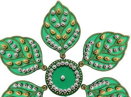 Artisenia Green List Design Akrilni rangoli Podni ukras Dekoracija za stoline Gluted kamenje Sequins