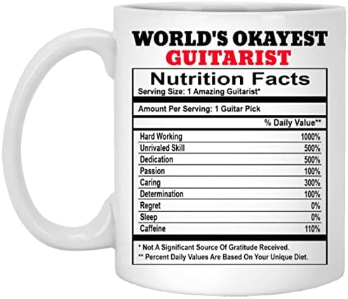 SuBin shop svjetski Okayest gitarista Nutrition Facts šolja za kafu, smiješna šolja za gitaristu,
