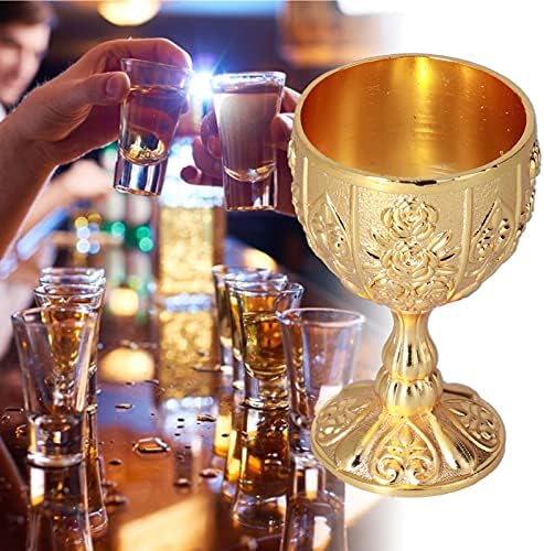 Cyrank Mini zlatni pehar 2kom, Vintage metalne čašice Tiny Embossed Wine Cup 30ml pehar reljefni vino liker čaša Shot Glass za Bar, dom