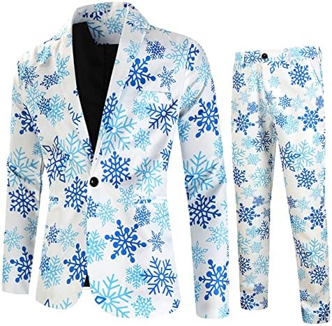 XXBR božićna odijela za mens, 2pcs ružni Xmas Santa Claus Snowflake Print Court Jacket Blazers Party Tuxedo