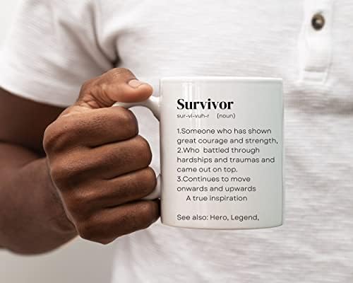 Survivor Definition šolja za preživjelu od raka, borca protiv raka jajnika dojke, anonimnog alkohola i udarača od droga, šolja za borbu protiv raka Bijela Keramika