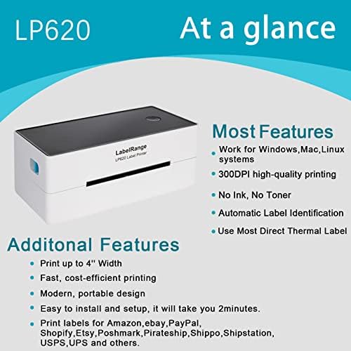 LabelRange štampač naljepnica za otpremu - 300dpi komercijalni direktni termalni štampač naljepnica - odličan za bar kodove, naljepnice, poštu, otpremu i još mnogo toga-4x6 štampač naljepnica