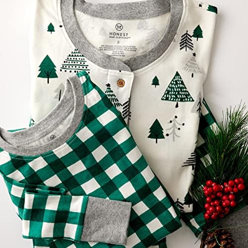 HonestBaby Baby Pet Organski Pamuk Holiday Family Pidžame, Smaragdno Obojeni Bivol, Bandana Srednja / Velika