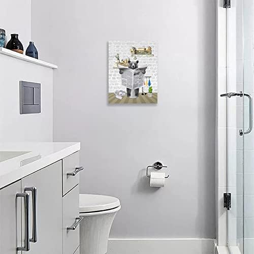 Fuzawet Medvjeđi dekor za kupaonicu zidna Umjetnost Crna na toaletu čitanje novinskog platna Smiješne