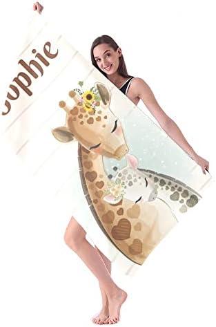 Cuxweot Personalizirani ručnici za plažu s imenom Custom Giraffe Cvijet Brzo suho upijajuća pješčana prozorska