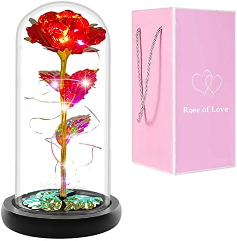 Romantični dnevni pokloni za svoje žene Žena Rainbow LED Galaxy Rose u staklenoj kupoli, Roses