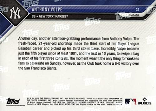 2023 TOPPS sada Baseball # 31 Anthony Volpe Rookie Card - samo 4.237 napravljeno!
