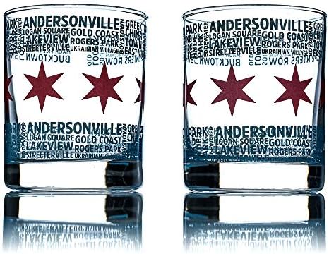 Greenline roba Whiskey Glass-10 oz Tumbler Set za Chicago lovers, Chicago Zastava & naseljima / Old Fashioned Rocks Glass - Set 2