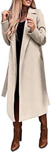 JXQCWY ženska elegantna reverjska ovratnica od vunene morskog kaputa sa kaišem dugih rukava otvorena