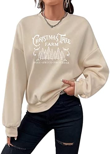 Boutikome Womens Christmas Crewneck Dukseri Xmas Tree Dugi rukav pulover vrhovi Vintage Prevelike bluza