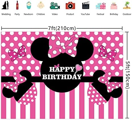 7x5ft Pink Mouse Backdrop Bowknot djevojke ukrasi za rođendansku zabavu crtani miš Rođendanska zabava fotografija pozadina Baby Shower Photo Booth Studio Prop