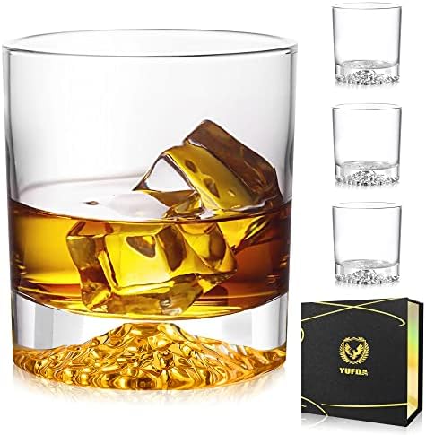Yufda naočare za viski, 10 oz Bourbon naočare Set od 4, staromodne naočare za ispijanje koktela konjak, luksuzna Poklon kutija paket, viski pokloni za muškarce za godišnjicu useljenja - pustinjska baza