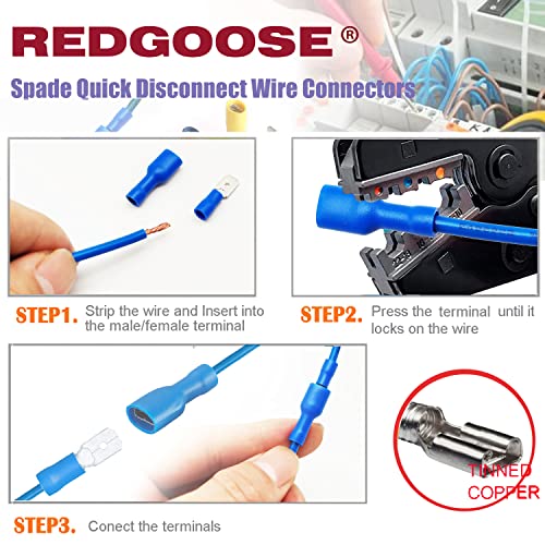 Redgoose 180pcs Wire Spade konektori 1/4 22-10 mjerača ženske i muške izolirane brzo isključivanje