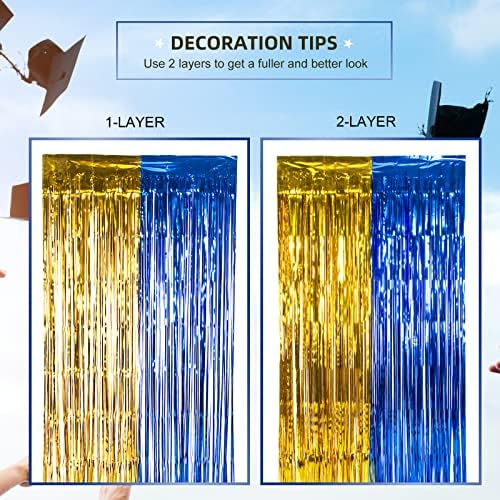 Lolstar 1 Paket dekoracija plave i zlatne Diplomske zabave 2023, 3, 3x6, 6 ft zavjese s resama od folije,
