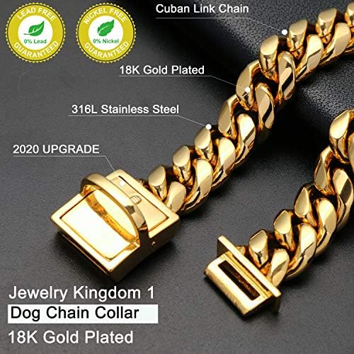 Nakit Kingdom 1 zlatni ovratnik lanca za pse sa pasom ID-a 18K metalni stabilni čelični kubanski lanac