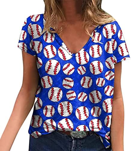 Ljetni vrhovi za žene kratki rukav ženski rukav za petal V izrez kratki rukav bejzbol dugačke majice