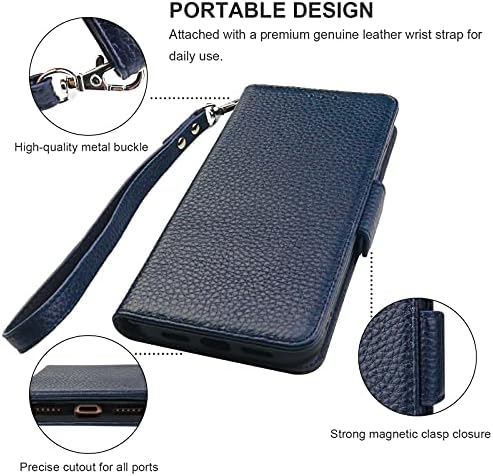 Bocasal torbica za novčanik za iPhone SE/SE/8 / 7, podrška od prave kože za bežično punjenje RFID blokirajući držač kartice sa preklopnom futrolom, Folio poklopac za postolje sa trakom za zapešće 4,7 inča