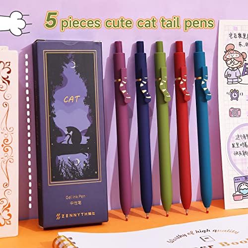 YOXMJDB slatke olovke, 5 kom 0,5 mm olovke za mačke japanske olovke, crne olovke za mačji rep na uvlačenje, korejski slatki Kawaii školski Kancelarijski materijal stacionarni za žene djevojke i sve ljubitelje mačaka