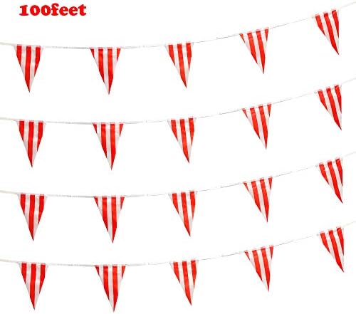 100 noge Red & amp; bijele prugaste zastavica zastavice niz 60 kom Unutarnji/Vanjski trougao Strnadi zastave,Party Dekoracije zalihe za karnevalski Cirkus,djeca rođendan, Festival proslava