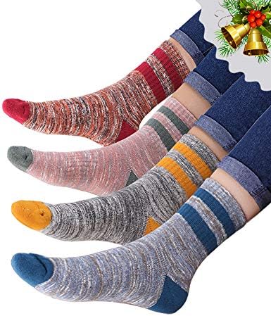 Vero Monte 4 parove Ženske prugaste pamučne čarape posade - guste tople čarape za žene