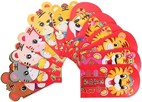 Tofficu 24kom 2022 godina tigra pogledajte slatki novčanik Kineski novčani paketi 2022 torba za novac poklon koverte Kineski Hongbao Tiger Patterns koverta za djecu novčanik svilena crvena koverta dijete