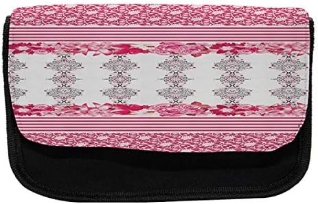 Ambesonne Pink Floral pernica, Damast i bubamare, torba za olovku od tkanine sa dvostrukim patentnim zatvaračem, 8,5 x 5,5, ružičasto siva i Magenta