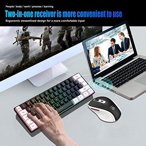 SNPURDIRI 2.4G Wireless Gaming tastatura i miš, uključuju male 60% Merchanical Osećaj tastature, ergonomski dizajn mini bežični miš