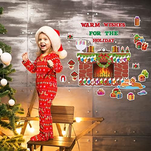 W1cwey 56kom Božić kamin dimnjak čarapa oglasna ploča Set, tople želje za odmor Božić izrez dekor sa ljepilom