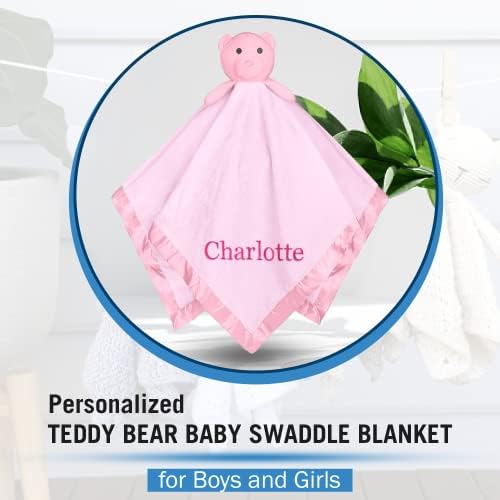 Personalizirane deke za dečke i devojke - meko medo bebe swaddle pokrivač Lovey - prilagođena beba pokriva sa vezenim nazivom - Udobne sigurnosne pokrivače za bebe - 40x40 inča - ružičasta