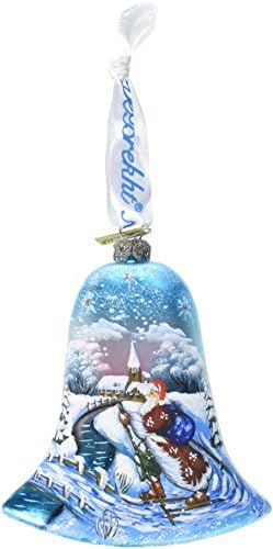 Santa na Ski Bell, Scenic Glass Ornament by G. DeBrekht 73342