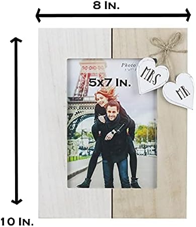 BlissBoutique Mr and Mrs Wedding picture Frame with Wooden Hearts, Rutic Wedding Decor, svadbeni