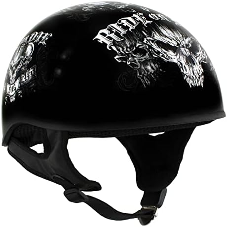 Hot Leathers HLD1016' Ride or Die ' sjajni crni motocikl Dot skull Cap Half Helmet za muškarce i žene Biker - mali