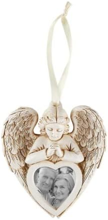 Equetzo Memorial Hanging Ornament za božićno stablo, moli se anđeo s krilima i foto okvirom u obliku srca, sjećajući se najmilje, u ljubavnoj memorijskoj figurini, 4 inča