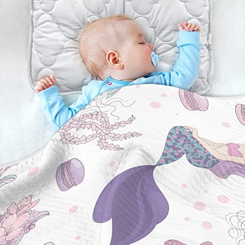 Swaddle pokrivačica purple sirena jellyfish pamučna pokrivačica za dojenčad, primanje pokrivača, lagana mekana prekrivačica za krevetić, kolica, rabljeni pokrivač, 30x40 u