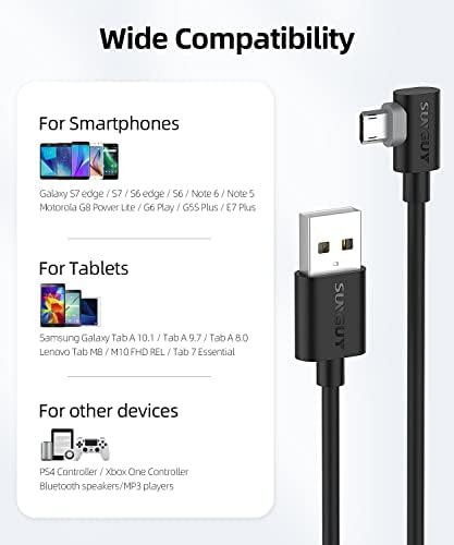 Sunguy desni kut Micro USB kabl 1ft [2 paket], 18W kratak mikro USB kabel Brzo punjenje USB 2.0 Podaci Sync kompatibilan za Samsung Galaxy S7 Edge S6 S5, moto E6 5 4, LG-crna