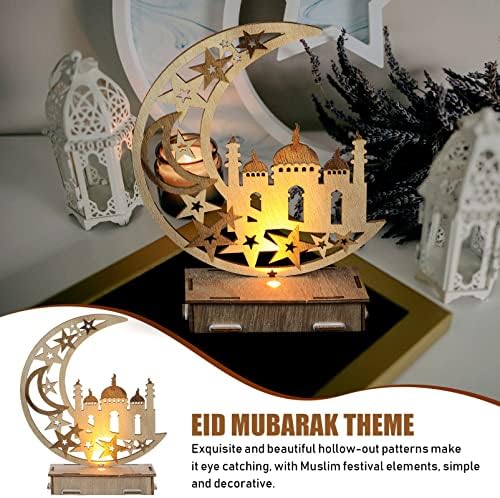ABOOFAN Moon Decor Eid Night Light Ramazan Mubarak Light Handmade 3D drveni Moon Shape LED Light ukras Ramazan
