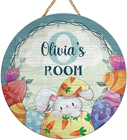 Personalizirani mono naziva Uskršnja zečica Zidna vrata - Custom Bunny Baby Spavaća soba Zidna drvena znakovna