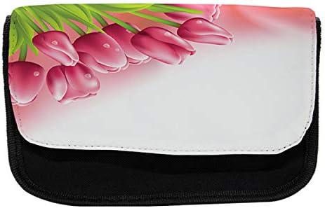 Lunable Tulip olovka, svježa proljetna sezona flora, olovka za olovke tkanine sa dvostrukim zatvaračem, 8,5 x 5,5, ružičasta bijela
