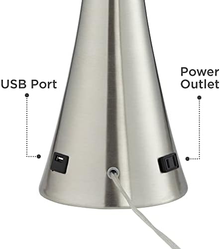 360 rasvjeta Karl moderne Stolne lampe 27,5 visoki Set od 2 sa USB i AC utičnicom u bazi brušeni nikl metalni crni bubanj za dnevni boravak spavaća soba Kuća noćni noćni ormarić dom