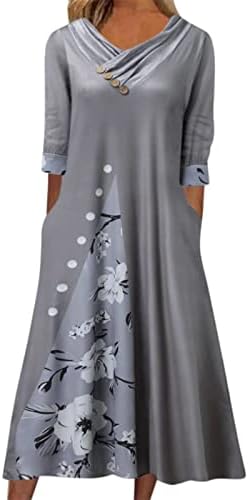 Annhoo grafička haljina za žene Ljeto Jesen Kratki pola rukava Dubinski V izrez Sretan festival poklon haljina dame gumb 2023 ae