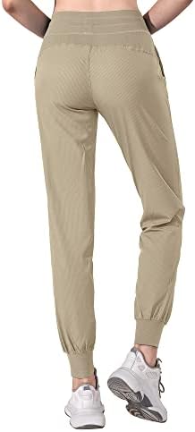 Aurefin ženske visokog struka jogger hlača, lagane prugaste planinarske joggere atletske hlače s elastičnim i zip džepom