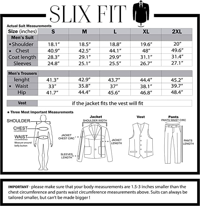 Slix Fit 3 komada muško odijelo, Slim Fit stilski sako, pantalone, prsluk, 2 kravate i kaiš,