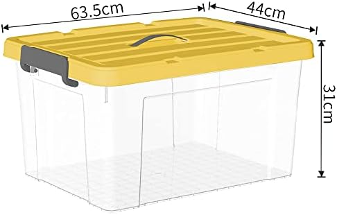 Cetomo 65L * 3 plastična kutija za odlaganje, kutija za tote, prozirni objektivni kontejner sa izdržljivim žutim poklopcem i sigurnosnim kopčama, slaganja i nespolni, 3pack